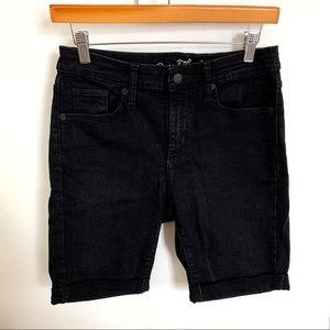 High-Rise Roll Cuff Bermuda Jean Shorts